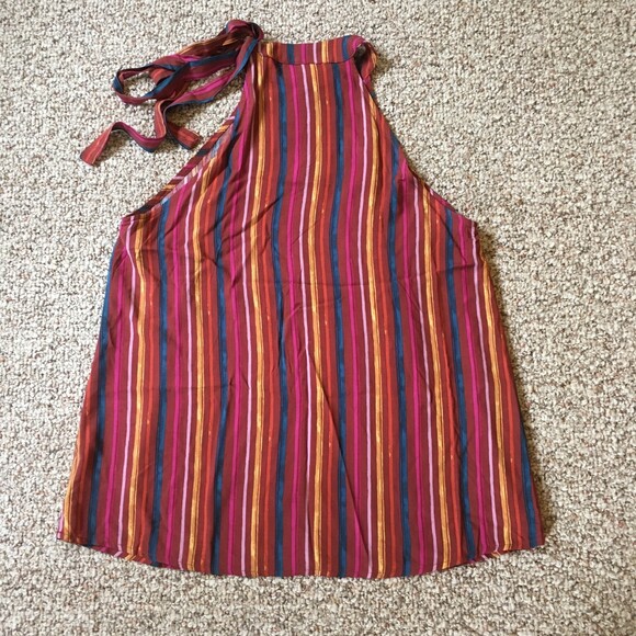 Savanna Jane Sleeveless Top Size S Stripe Choker Halter Tie Long Length Red Tank - Picture 6 of 9